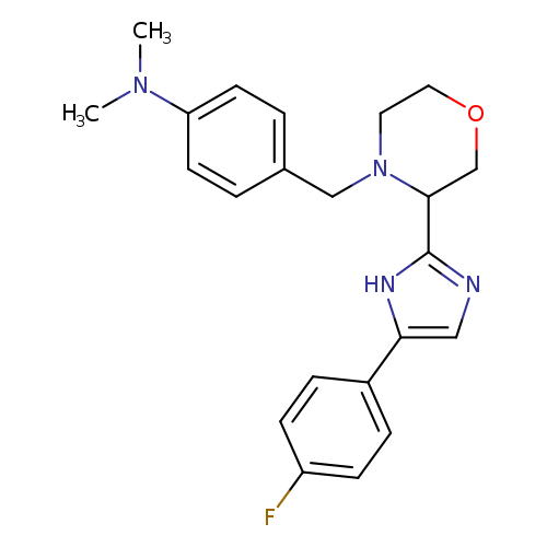 Fc1ccc(cc1)c1cnc([nH]1)C1COCCN1Cc1ccc(cc1)N(C)C