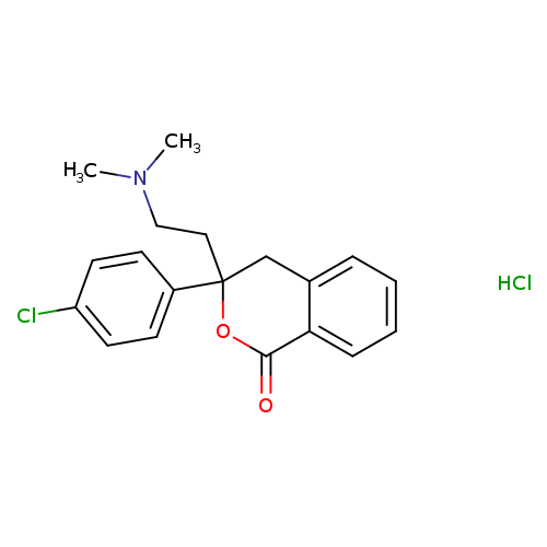 CN(CCC1(OC(=O)c2c(C1)cccc2)c1ccc(cc1)Cl)C.Cl