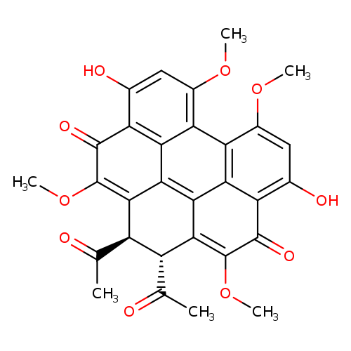 COC1=C2[C@H](C(=O)C)[C@@H](C(=O)C)C3=C(OC)C(=O)c4c5c3c2c2c(C1=O)c(O)cc(c2c5c(OC)cc4O)OC