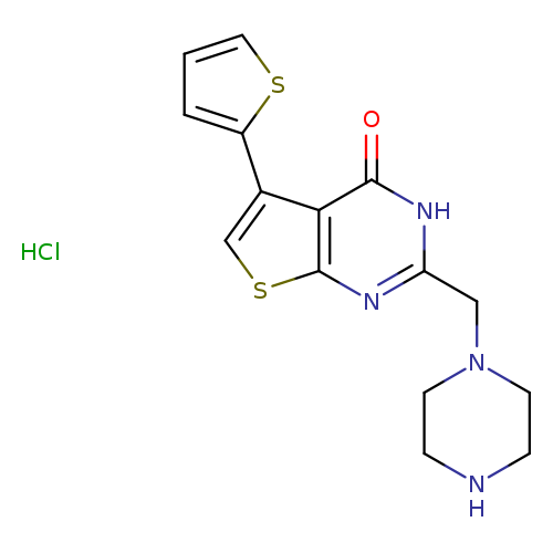 O=c1[nH]c(CN2CCNCC2)nc2c1c(cs2)c1cccs1.Cl