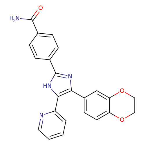 NC(=O)c1ccc(cc1)c1nc(c([nH]1)c1ccccn1)c1ccc2c(c1)OCCO2