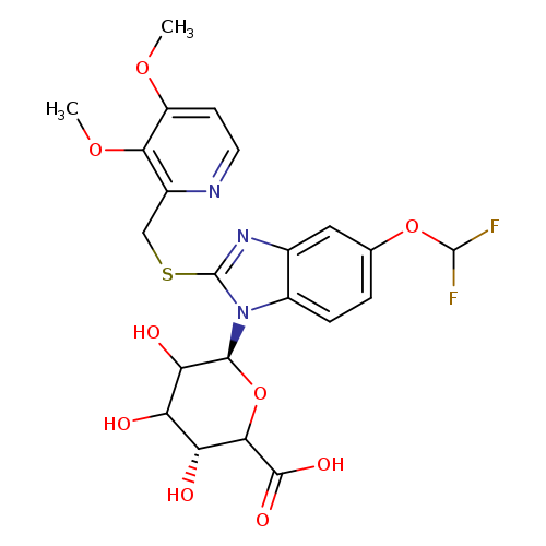 COc1c(nccc1OC)CSc1nc2c(n1[C@H]1OC(C(=O)O)[C@@H](C(C1O)O)O)ccc(c2)OC(F)F