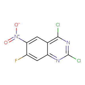Clc1nc(Cl)c2c(n1)cc(c(c2)[N+](=O)[O-])F