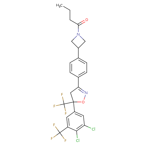CCCC(=O)N1CC(C1)c1ccc(cc1)C1=NOC(C1)(c1cc(Cl)c(c(c1)C(F)(F)F)Cl)C(F)(F)F