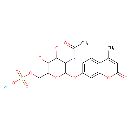 CC(=O)NC1C(OC(C(C1O)O)COS(=O)(=O)[O-])Oc1ccc2c(c1)oc(=O)cc2C.[K+]