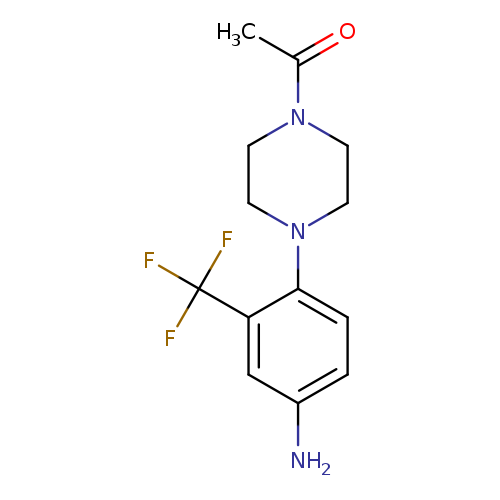 Nc1ccc(c(c1)C(F)(F)F)N1CCN(CC1)C(=O)C