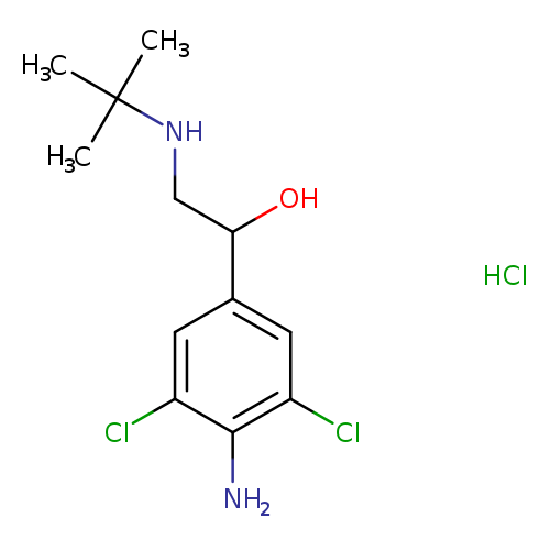 OC(c1cc(Cl)c(c(c1)Cl)N)CNC(C)(C)C.Cl