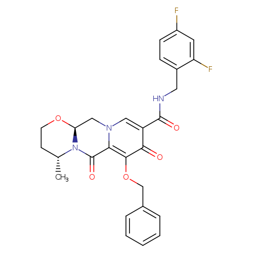 Fc1ccc(c(c1)F)CNC(=O)c1cn2C[C@@H]3OCC[C@H](N3C(=O)c2c(c1=O)OCc1ccccc1)C