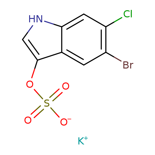 Clc1cc2[nH]cc(c2cc1Br)OS(=O)(=O)[O-].[K+]