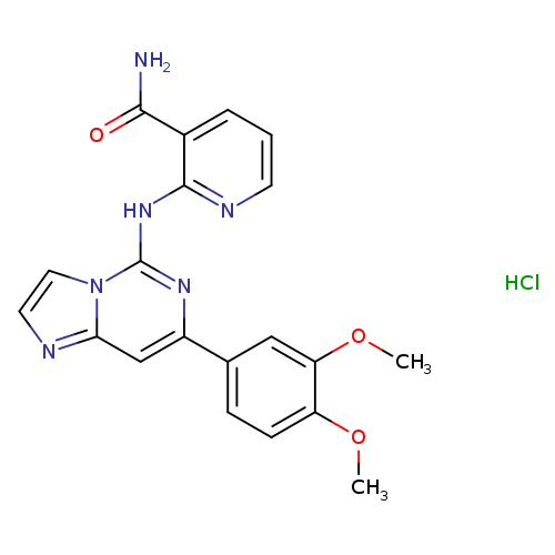 COc1cc(ccc1OC)c1nc(Nc2ncccc2C(=O)N)n2c(c1)ncc2.Cl