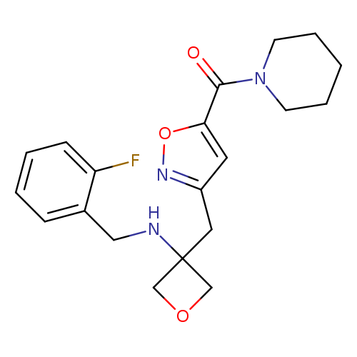 O=C(c1onc(c1)CC1(COC1)NCc1ccccc1F)N1CCCCC1