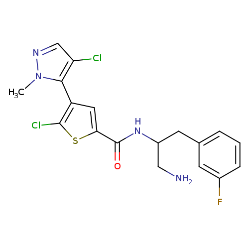 NCC(NC(=O)c1sc(c(c1)c1c(Cl)cnn1C)Cl)Cc1cccc(c1)F