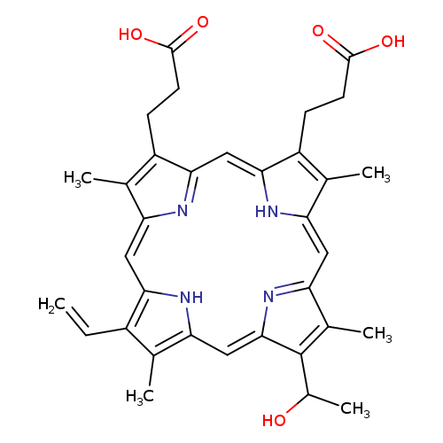 C=Cc1c2/C=C/3N=C(C(=C3C)CCC(=O)O)/C=c/3[nH]/c(=CC4=N/C(=Cc(c1C)[nH]2)/C(=C4C)C(O)C)/c(c3CCC(=O)O)C