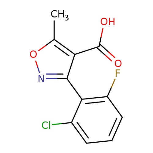 Fc1cccc(c1c1noc(c1C(=O)O)C)Cl