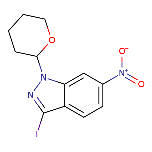 [O-][N+](=O)c1ccc2c(c1)n(nc2I)C1CCCCO1