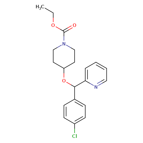 CCOC(=O)N1CCC(CC1)OC(c1ccccn1)c1ccc(cc1)Cl