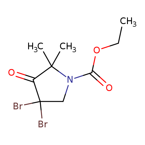 CCOC(=O)N1CC(C(=O)C1(C)C)(Br)Br