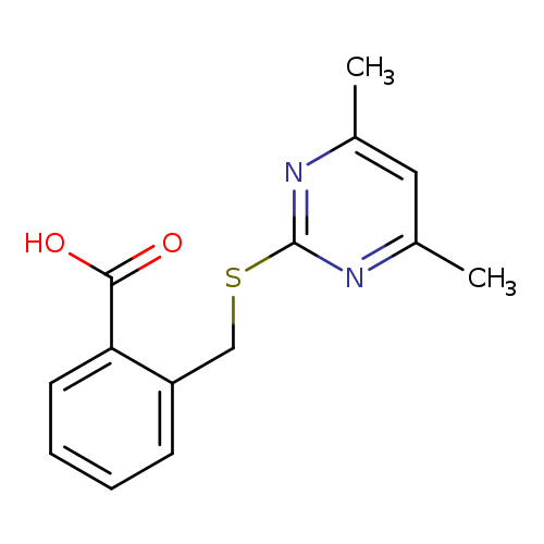 Cc1cc(C)nc(n1)SCc1ccccc1C(=O)O