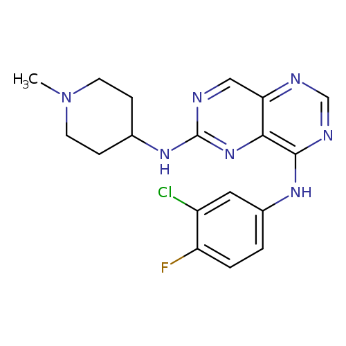 CN1CCC(CC1)Nc1ncc2c(n1)c(ncn2)Nc1ccc(c(c1)Cl)F