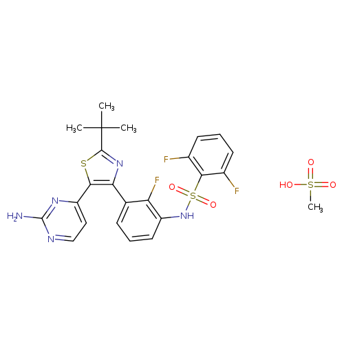 CS(=O)(=O)O.Nc1nccc(n1)c1sc(nc1c1cccc(c1F)NS(=O)(=O)c1c(F)cccc1F)C(C)(C)C