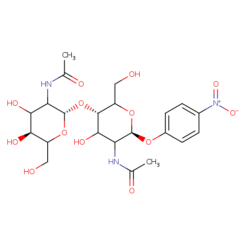 OCC1O[C@@H](Oc2ccc(cc2)[N+](=O)[O-])C(C([C@@H]1O[C@@H]1OC(CO)[C@H](C(C1NC(=O)C)O)O)O)NC(=O)C