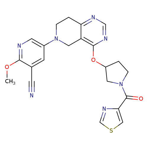 N#Cc1cc(cnc1OC)N1CCc2c(C1)c(ncn2)OC1CCN(C1)C(=O)c1cscn1