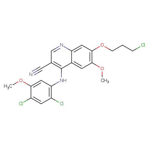 ClCCCOc1cc2ncc(c(c2cc1OC)Nc1cc(OC)c(cc1Cl)Cl)C#N