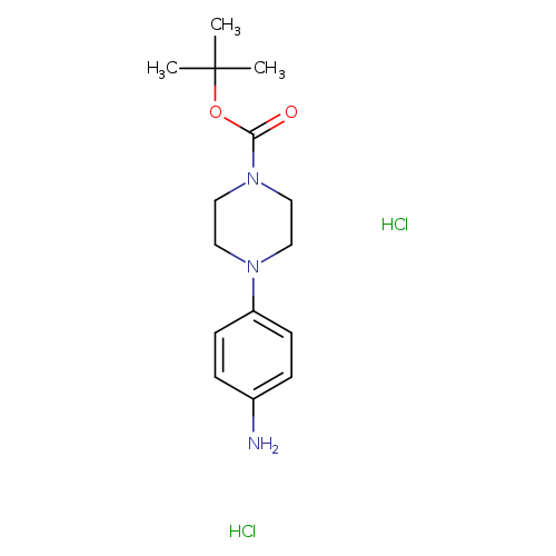 O=C(N1CCN(CC1)c1ccc(cc1)N)OC(C)(C)C.Cl.Cl