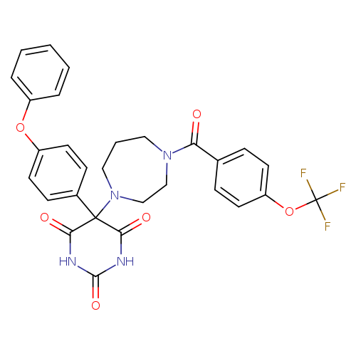 O=C1NC(=O)C(C(=O)N1)(N1CCCN(CC1)C(=O)c1ccc(cc1)OC(F)(F)F)c1ccc(cc1)Oc1ccccc1
