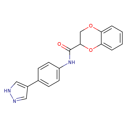 O=C(C1COc2c(O1)cccc2)Nc1ccc(cc1)c1c[nH]nc1