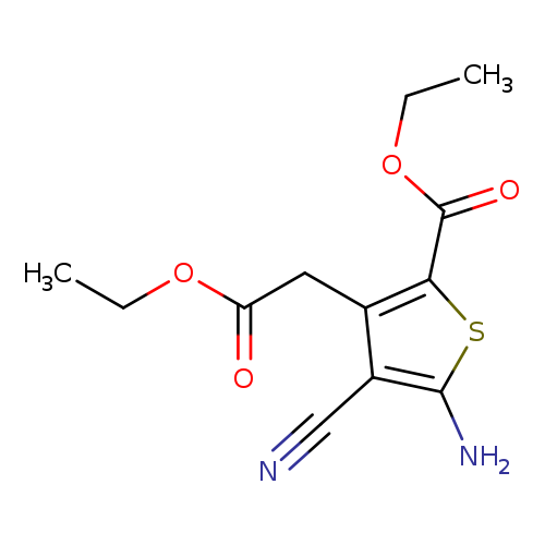 CCOC(=O)Cc1c(sc(c1C#N)N)C(=O)OCC