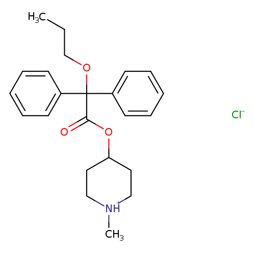 CCCOC(c1ccccc1)(c1ccccc1)C(=O)OC1CC[NH+](CC1)C.[Cl-]
