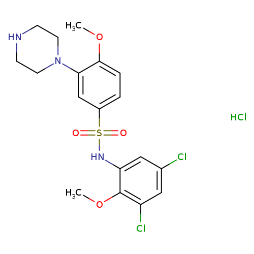COc1ccc(cc1N1CCNCC1)S(=O)(=O)Nc1cc(Cl)cc(c1OC)Cl.Cl