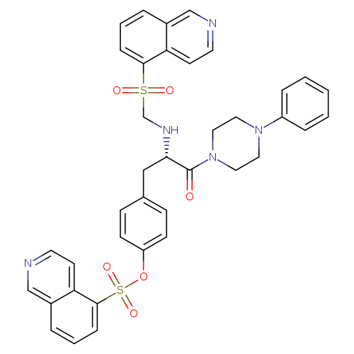O=C([C@H](Cc1ccc(cc1)OS(=O)(=O)c1cccc2c1ccnc2)NCS(=O)(=O)c1cccc2c1ccnc2)N1CCN(CC1)c1ccccc1