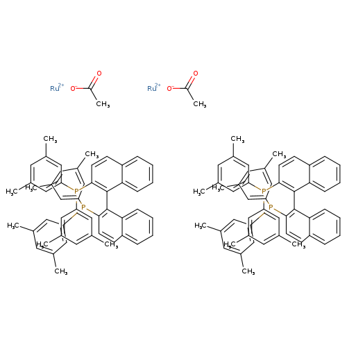 Cc1cc(C)cc(c1)P(c1ccc2c(c1c1c(ccc3c1cccc3)P(c1cc(C)cc(c1)C)c1cc(C)cc(c1)C)cccc2)c1cc(C)cc(c1)C.Cc1cc(C)cc(c1)P(c1ccc2c(c1c1c(ccc3c1cccc3)P(c1cc(C)cc(c1)C)c1cc(C)cc(c1)C)cccc2)c1cc(C)cc(c1)C.[O-]C(=O)C.[O-]C(=O)C.[Ru+2].[Ru+2]