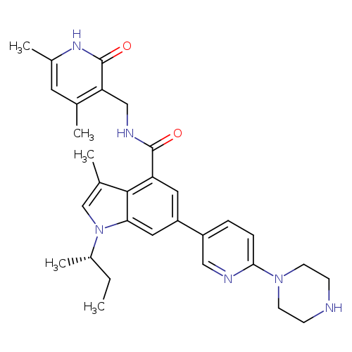 CC[C@@H](n1cc(c2c1cc(cc2C(=O)NCc1c(C)cc([nH]c1=O)C)c1ccc(nc1)N1CCNCC1)C)C