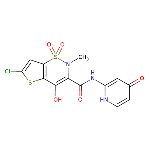 O=c1cc[nH]c(c1)NC(=O)C1=C(O)c2sc(cc2S(=O)(=O)N1C)Cl