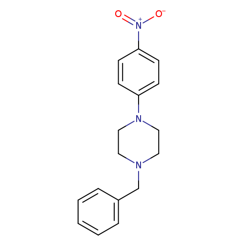 [O-][N+](=O)c1ccc(cc1)N1CCN(CC1)Cc1ccccc1