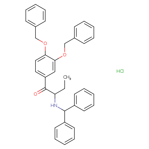 CCC(C(=O)c1ccc(c(c1)OCc1ccccc1)OCc1ccccc1)NC(c1ccccc1)c1ccccc1.Cl