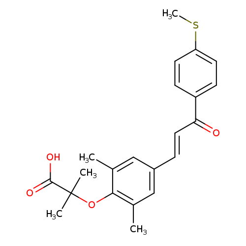 CSc1ccc(cc1)C(=O)/C=C/c1cc(C)c(c(c1)C)OC(C(=O)O)(C)C