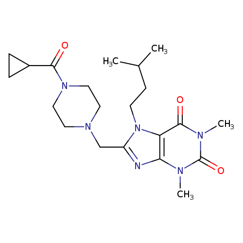 CC(CCn1c(CN2CCN(CC2)C(=O)C2CC2)nc2c1c(=O)n(c(=O)n2C)C)C