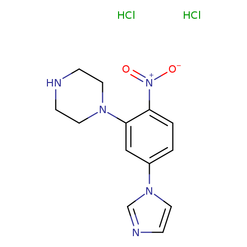 [O-][N+](=O)c1ccc(cc1N1CCNCC1)n1cncc1.Cl.Cl