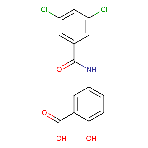 Clc1cc(Cl)cc(c1)C(=O)Nc1ccc(c(c1)C(=O)O)O