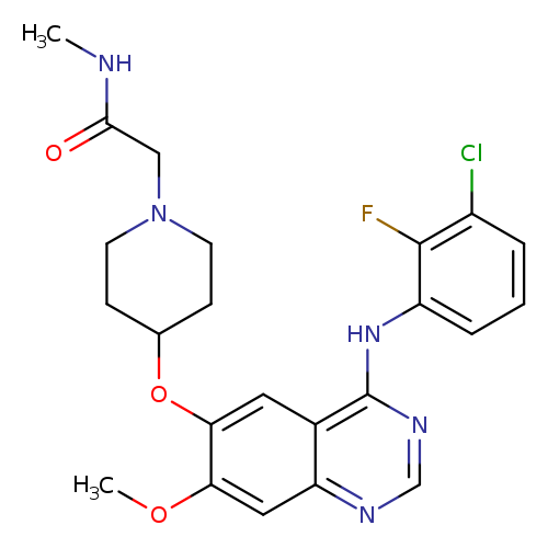 CNC(=O)CN1CCC(CC1)Oc1cc2c(ncnc2cc1OC)Nc1cccc(c1F)Cl