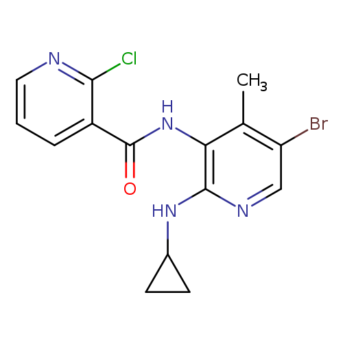 O=C(c1cccnc1Cl)Nc1c(ncc(c1C)Br)NC1CC1