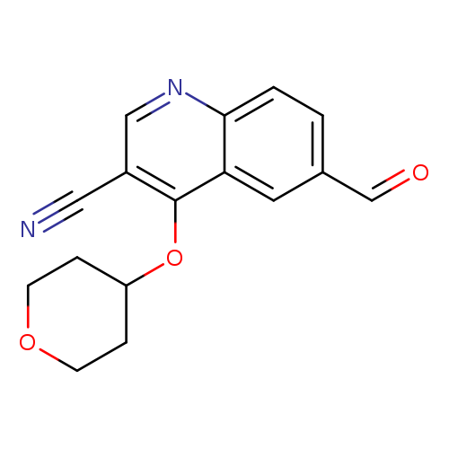 N#Cc1cnc2c(c1OC1CCOCC1)cc(cc2)C=O