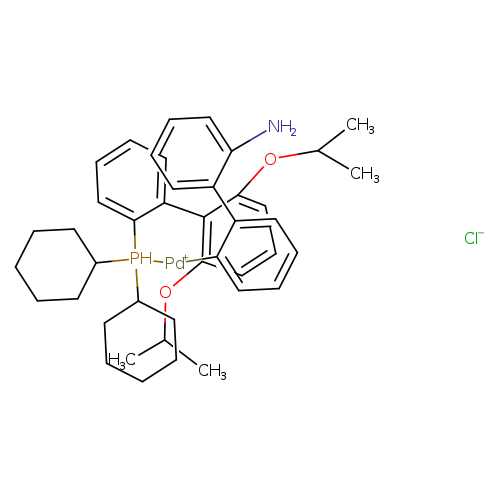 CC(Oc1cccc(c1c1ccccc1P(C1CCCCC1)(C1CCCCC1)[Pd+]c1ccccc1c1ccccc1N)OC(C)C)C.[Cl-]