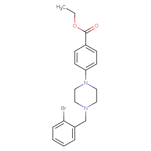 CCOC(=O)c1ccc(cc1)N1CCN(CC1)Cc1ccccc1Br