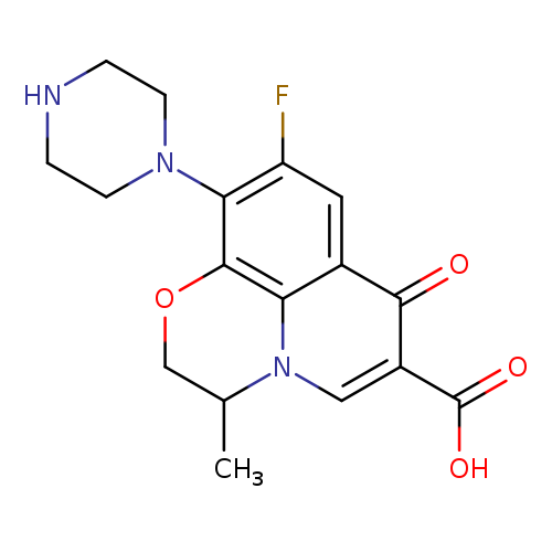 Fc1cc2c3c(c1N1CCNCC1)OCC(n3cc(c2=O)C(=O)O)C