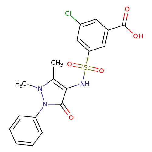 Clc1cc(cc(c1)S(=O)(=O)Nc1c(=O)n(n(c1C)C)c1ccccc1)C(=O)O